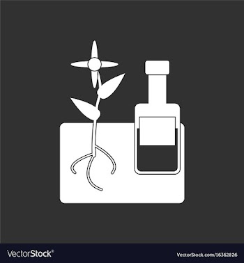 White icon on black background plant with bottle vector image