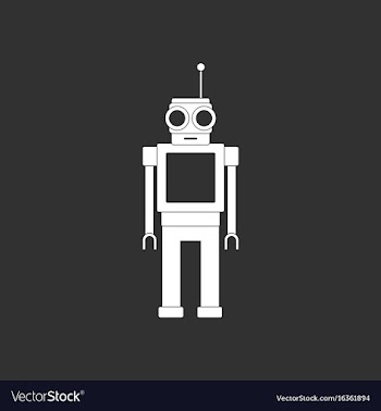White icon on black background robot toy with vector image