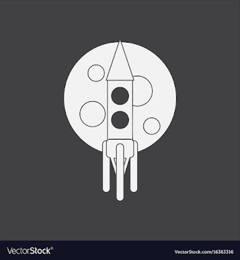 White icon on black background rocket and moon vector image