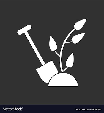 White icon on black background shovel and plant vector image