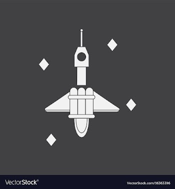 White icon on black background spaceship in space vector image
