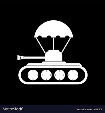White icon on black background tank on parachute vector image