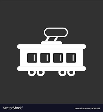 White icon on black background tram silhouette vector image