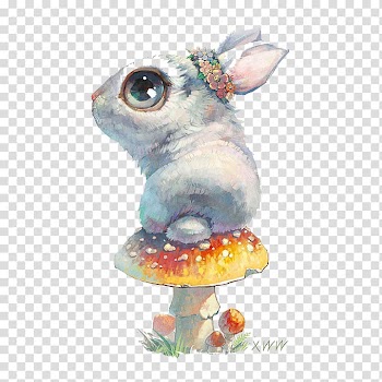 White Illustration, White watercolor rabbit transparent background PNG clipart