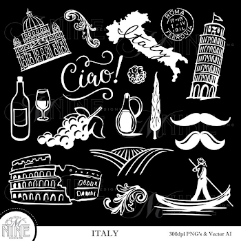 White ITALY Clip Art Chalk Italian Accents Design Art | PNGio