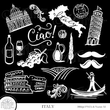 White ITALY Clip Art Chalk Italian Accents Design Art | PNGio