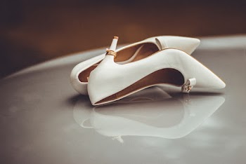 White Leather Peep Toe Ankle Strap Heels