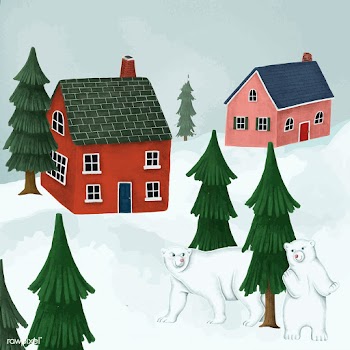 White polar bears in a village | Free stock vector - 557538