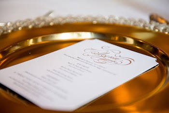 White Printed Menu on Gold Tray