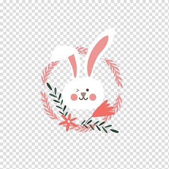 White Rabbit European rabbit Wreath, White rabbit head garland transparent background PNG clipart