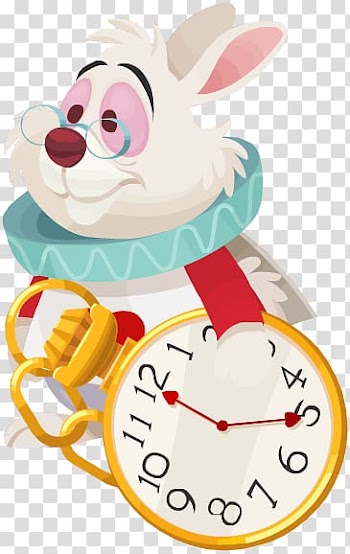 White rabbit holding beige analog pocket watch illustration, Queen of Hearts Alice's Adventures in Wonderland White Rabbit The Mad Hatter Cheshire Cat, alice in wonderland transparent background PNG clipart