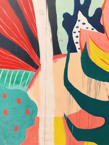 white, red, and green abstract painting