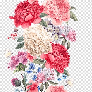 White, red, and pink peonies painting, Flower Watercolor painting illustration Illustration, Beautifully hand-painted flowers material plant transparent background PNG clipart