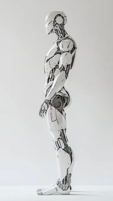 White robot in bright living space, minimalist design, 3D render, modern art White robot in bright living space, minimalist design, 3D render, modern art