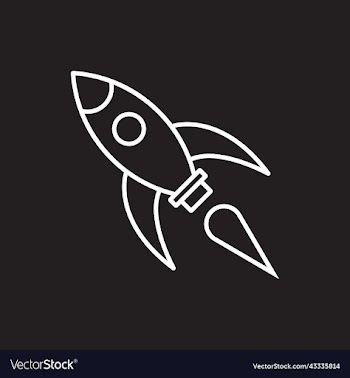 white rocket line art icon