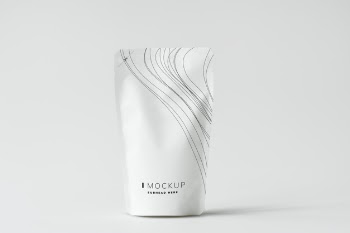 White sachet mockup against white background Free Psd