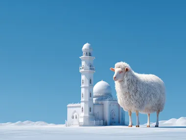 White Sheep and Mosque in Pakistani Rural Landscape White Sheep and Mosque in Pakistani Rural Landscape