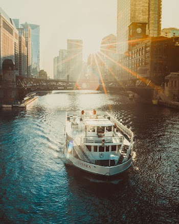 White Ship Crossing on Bridge