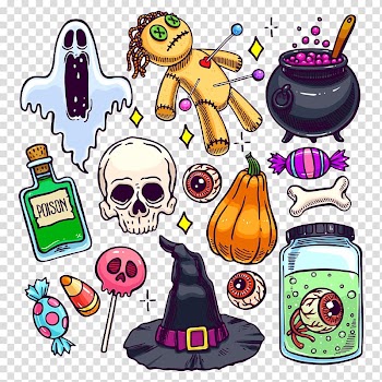 White skull decor , Halloween Cartoon Illustration, Halloween theme transparent background PNG clipart