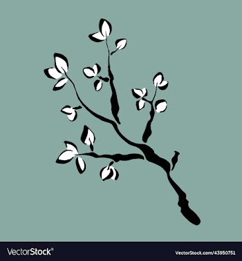 white small leaves on the black branch