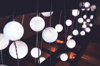 White String Lights on Black Hand Rail
