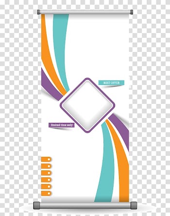 White, teal, and orange best offer ad screenshot, Display stand Advertising Web banner, creative roll up display rack creative transparent background PNG clipart
