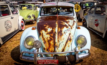 White Volkswagen Beetle Coupe Parked