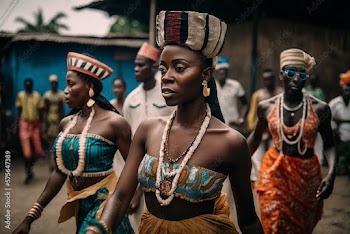wide shot of a group of people dressed in festival outfits