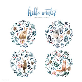 Wild animals with flowers and leaves painted .. | Free stock vector - 489496