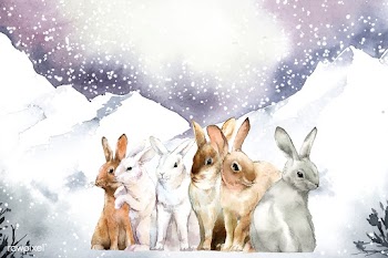 Wild rabbits in the winter snow painted by wa.. | Free stock vector - 489664
