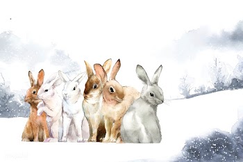 Wild rabbits in the winter snow painted by wa.. | Free stock vector - 489675