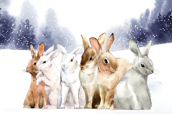 Wild rabbits in the winter snow painted by wa.. | Free stock vector - 489677
