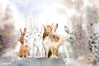 Wild rabbits in the winter snow painted by wa.. | Free stock vector - 489706