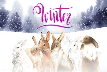 Wild rabbits in the winter snow painted by wa.. | Free stock vector - 489715