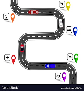 Winding road with stops signs The path specifies vector image