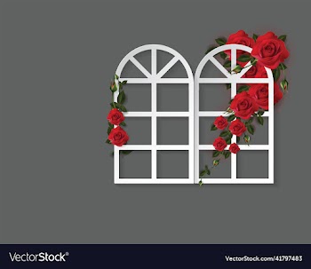 window and red roses background