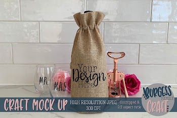 Wine bag w/glasses craft mock up |High Resolution JPEG