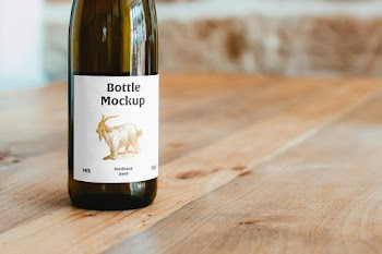 Wine Bottle on Table Mockup bottle mockup 14% bordeaux 75d 2008 