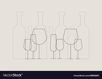 Wine bottles and wine glasses in vector image