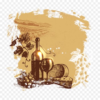 Wine Common Grape Vine Drawing Illustration - Sketch of red wine and grapes 