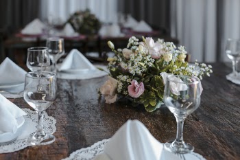 Wine Glasses On Wooden Table