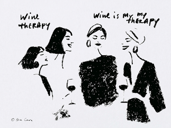 Wine is My Therapy - Playful Line Art Illustration
