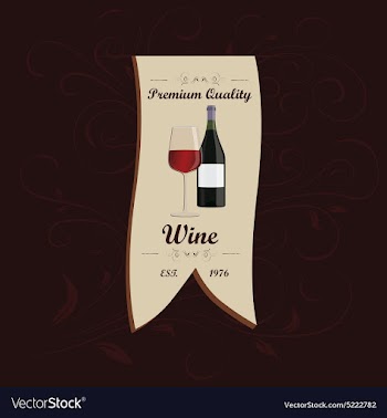 Wine menu ribbon design element with floral vector image