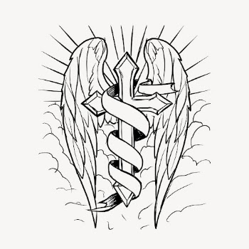 Winged Christian cross drawing, religious | Free PSD - rawpixel