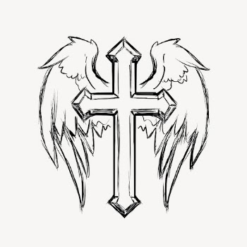 Winged Christian cross drawing, religious | Free PSD - rawpixel