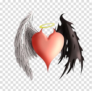 Winged heart illustration, Devil Angel Heart Demon Tattoo, Angels and demons transparent background PNG clipart
