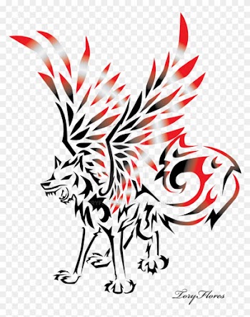 Winged Tribal Wolf By Toryflores - Tribal Winged Wolf Drawings