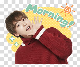 WINNER Line, man opening palm in red sweater transparent background PNG clipart