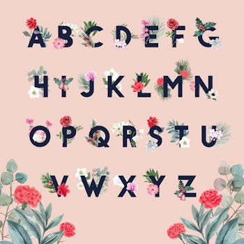 Winter bloom alphabet with flower, foliages Free Vector
