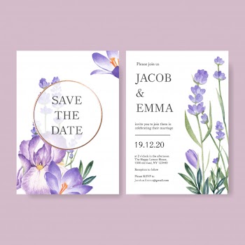 Winter bloom wedding card with lavender, cattleya Free Vector